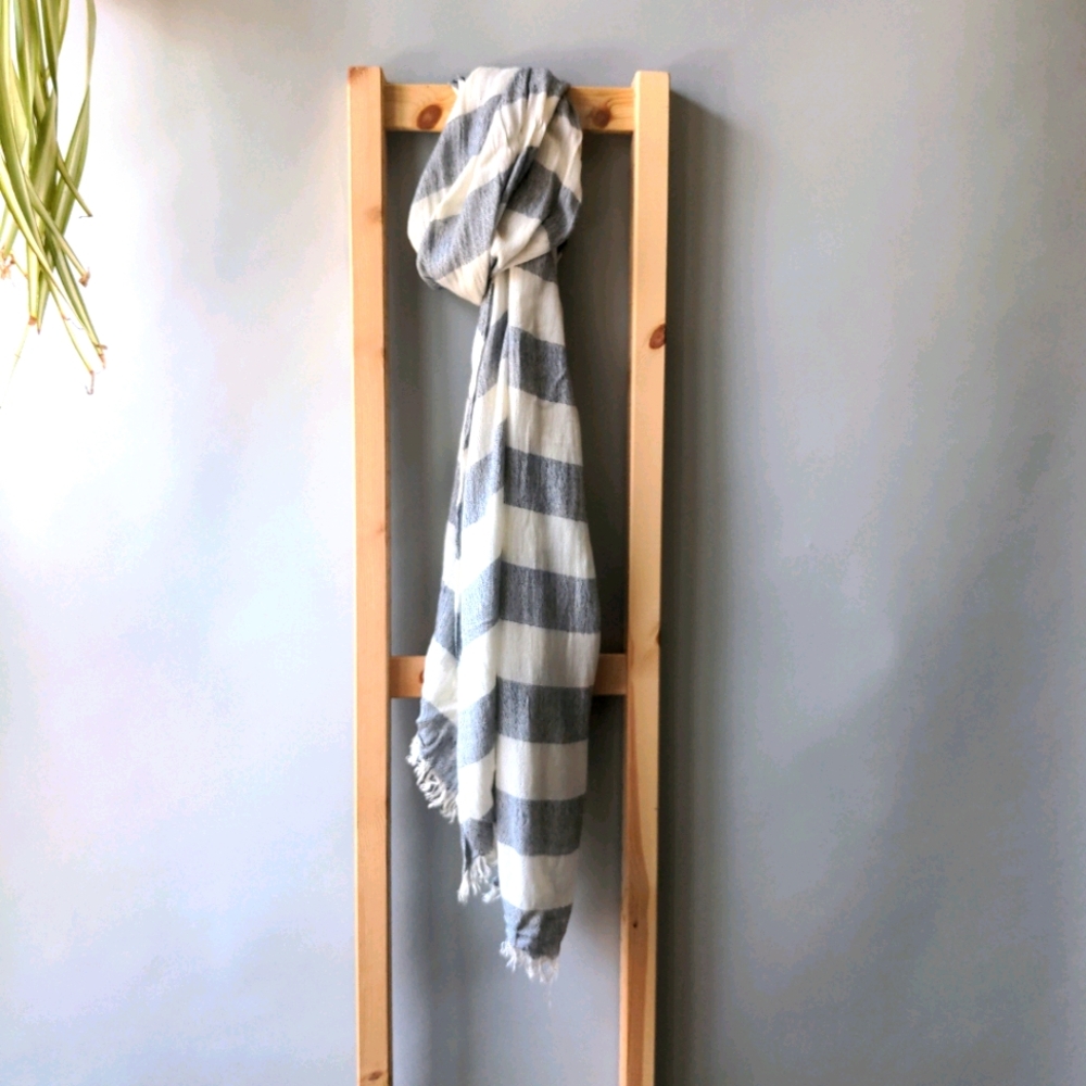 Grey and White Striped Scarf Wrap